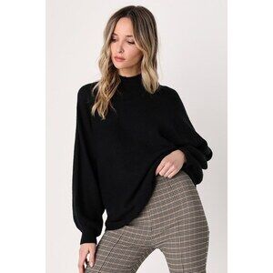Lulus Cozy Perfection Black Dolman Sleeve Sweater Top - Size M